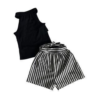 Girls 2-Piece Outfit Size 3–4 Ruffle Sleeveless Top Paperbag Waist Shorts Black